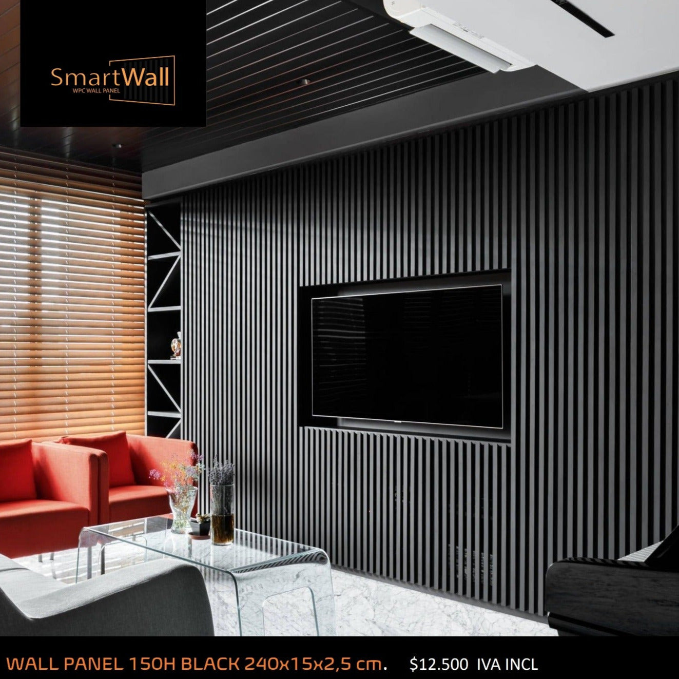 Wall Panel Interior 150H Black - 240x15x2,5 cm (Valor Un. IVA Incl)